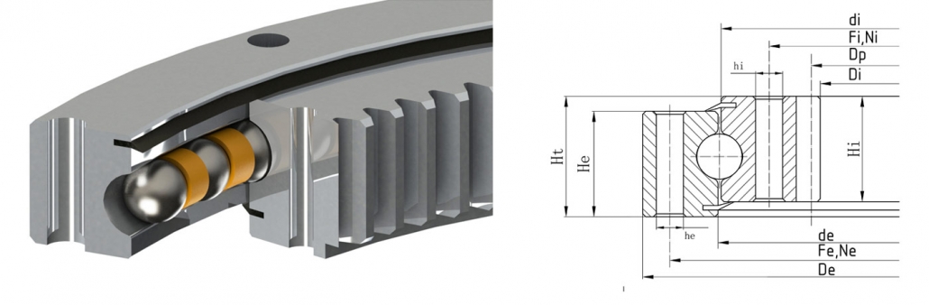 Internal gear type four-point contact ball slewing bearing model parameters Internal gear type four-point contact ball slewing bearing model parameters